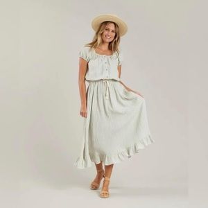 XS Rylee + Cru SET - skipper top & Oceanside skirt in blue micro stripe